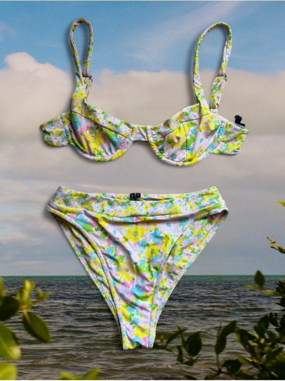 For Love & Lemons Yellow Floral Underwire Bikini